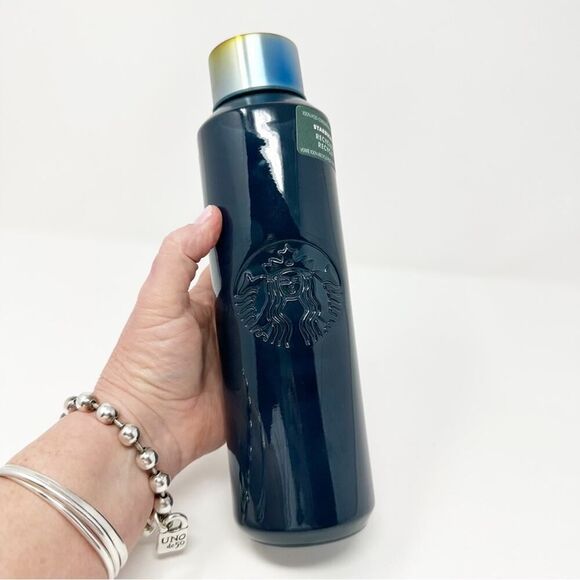 STARBUCKS RECYCLED GLASS WATER BOTTLE TRANSLUCENT DARK‎ GREEN - Picture 1 of 13